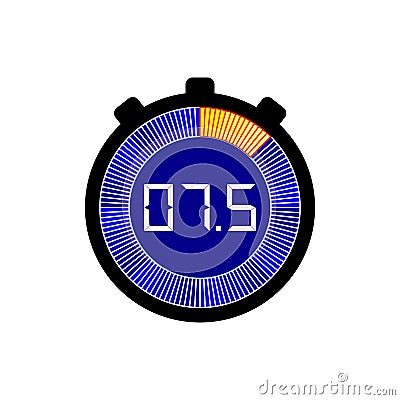 Digital stopwatch icon with accuracy up to half a second. Clock symbol counting minutes and hours. Vector Illustration